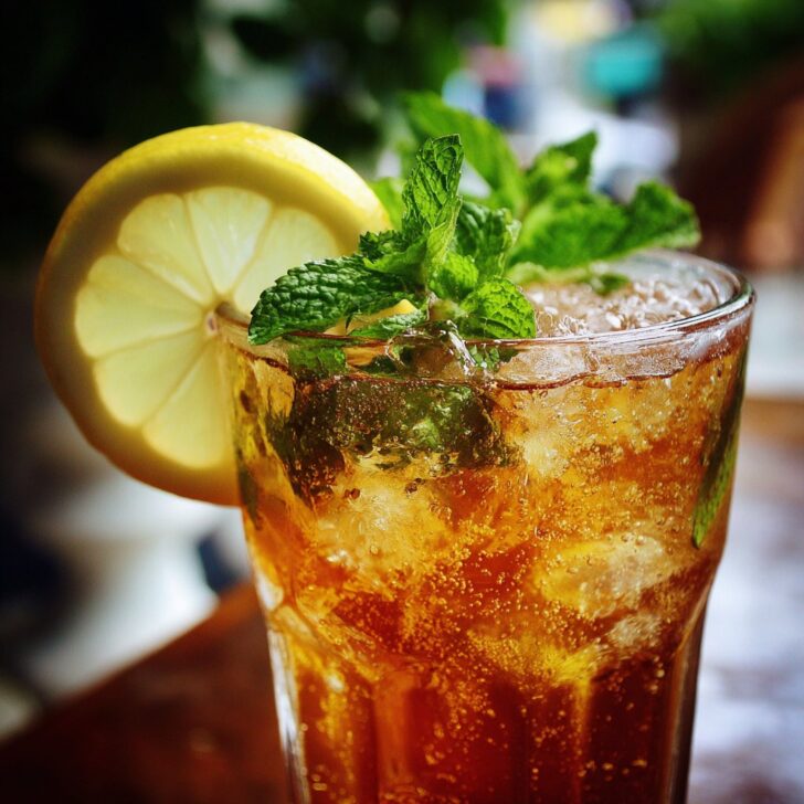 Fresh Brewed Iced Tea with Lemon and Mint