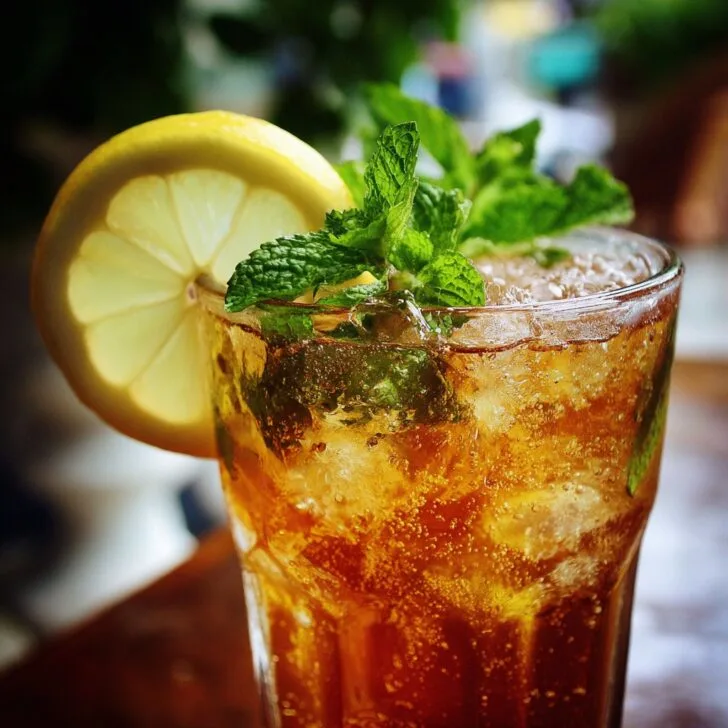 Fresh Brewed Iced Tea with Lemon and Mint