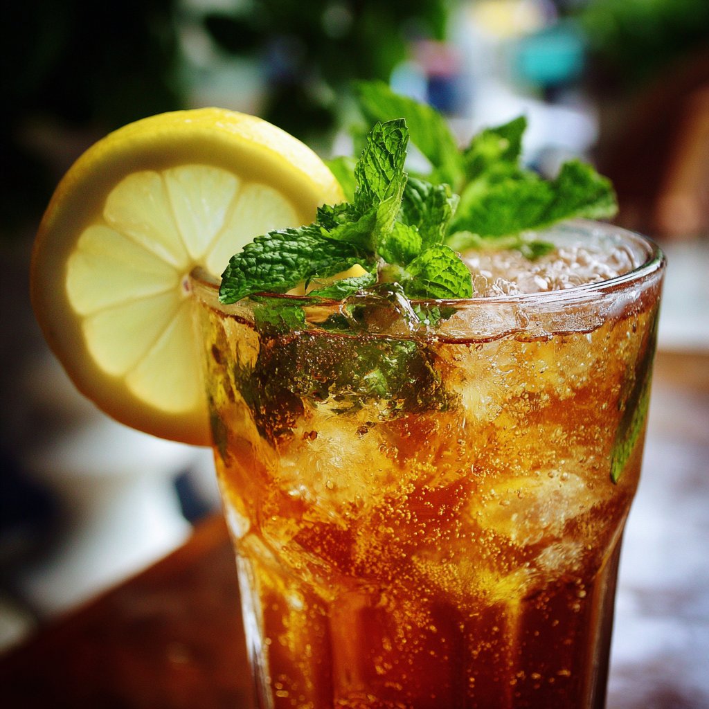 Fresh Brewed Iced Tea with Lemon and Mint