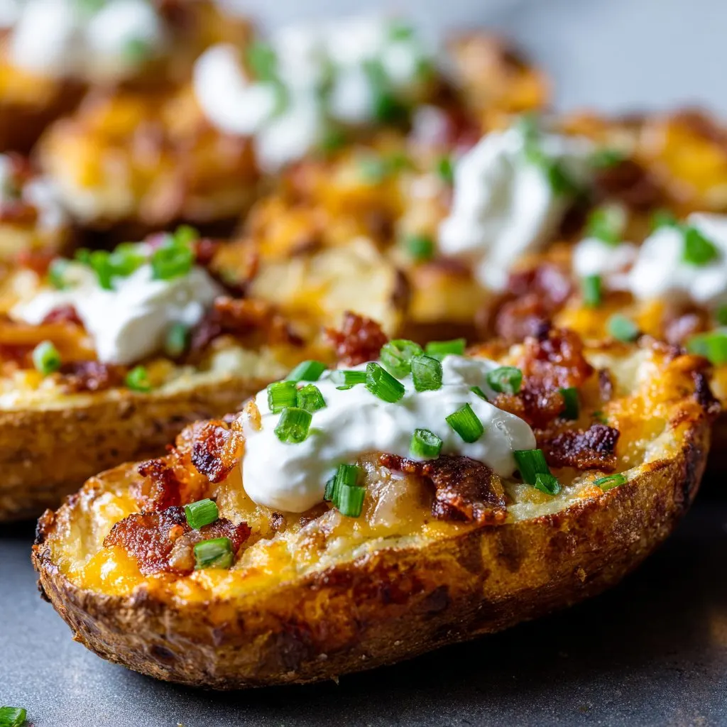 Loaded Potato Skins with Bacon and Sour Cream
