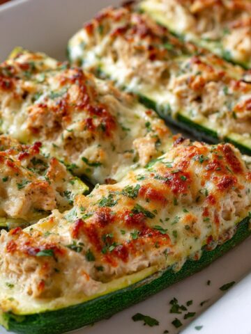 Zucchini Boats Stuffed with Cheese & Chicken