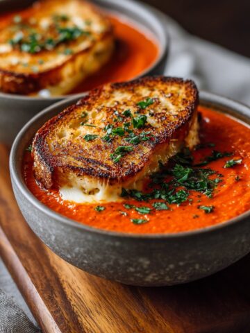 Chunky Tomato Soup with Grilled Cheese Twist