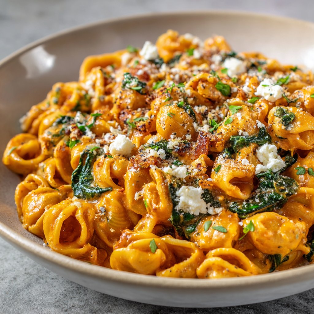Warm Pumpkin Pasta with Spinach and Ricotta