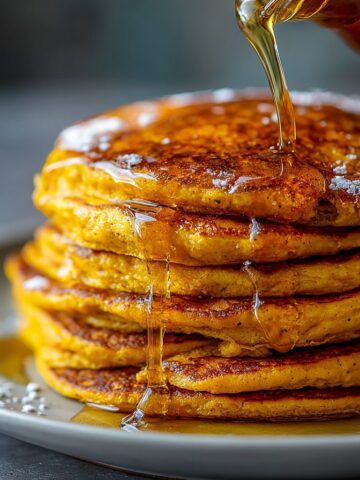 Fluffy Pumpkin Pancakes with Syrup