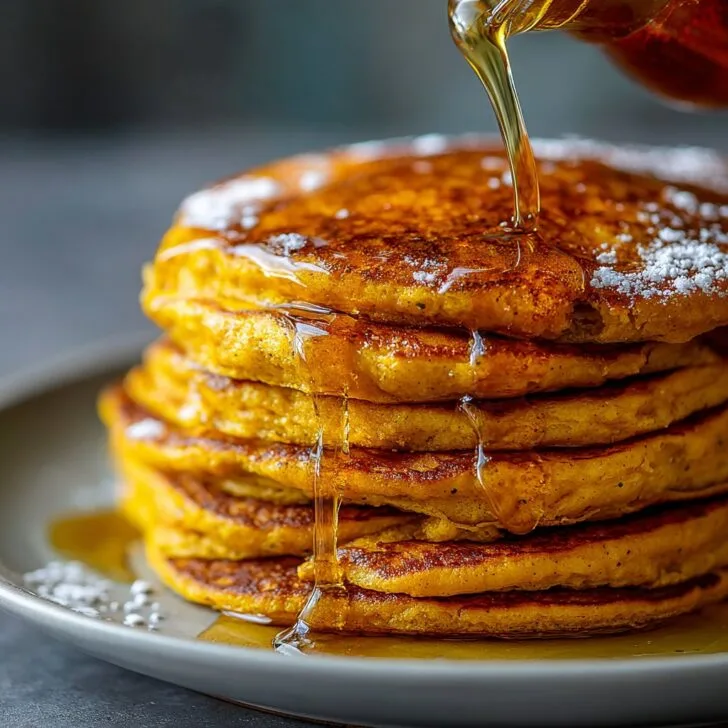 Fluffy Pumpkin Pancakes with Syrup