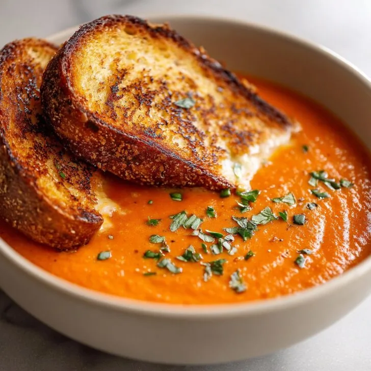 Creamy Tomato Basil Soup with Grilled Cheese
