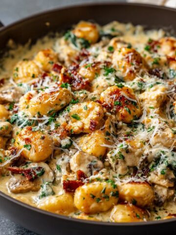 Creamy Asiago Chicken Gnocchi Skillet