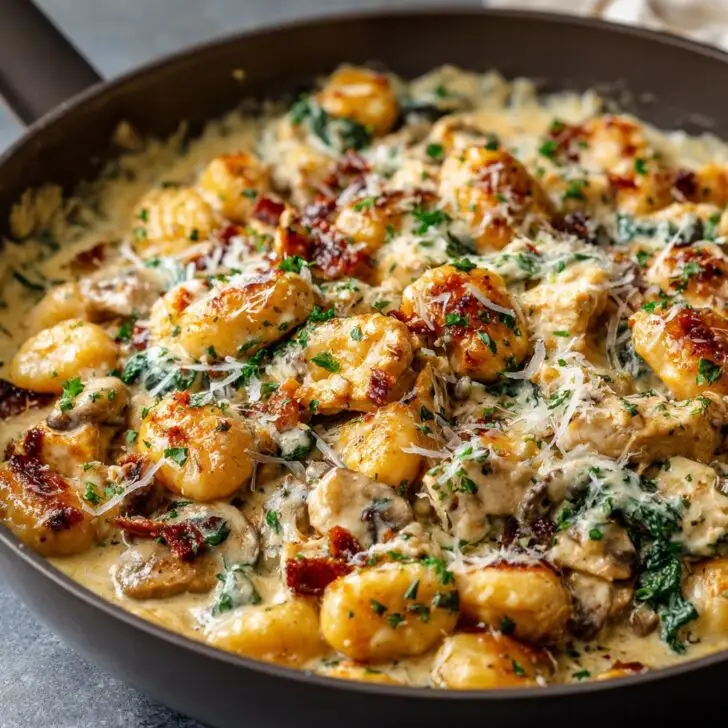 Creamy Asiago Chicken Gnocchi Skillet