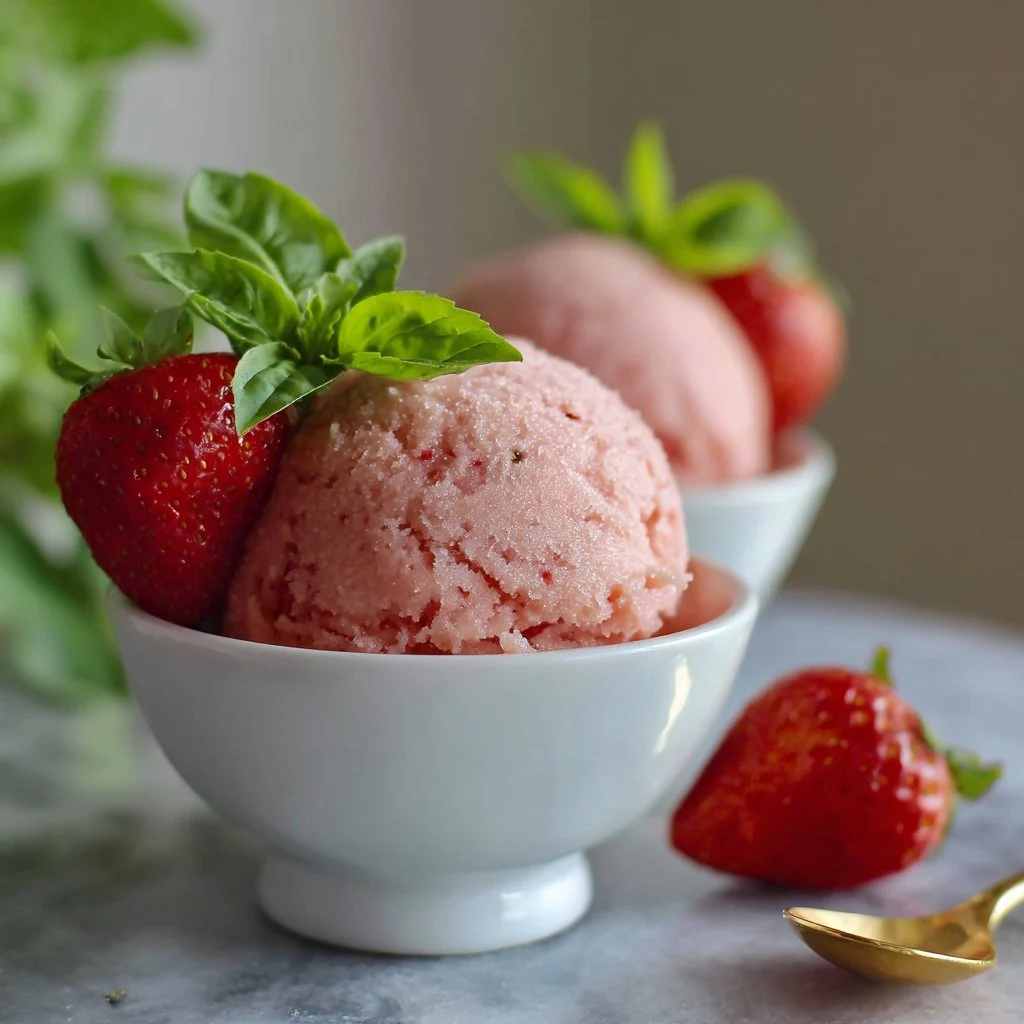 Strawberry Basil Sorbet Recipe: Summer’s Coolest Homemade Treat Strawberry Basil Sorbet.
