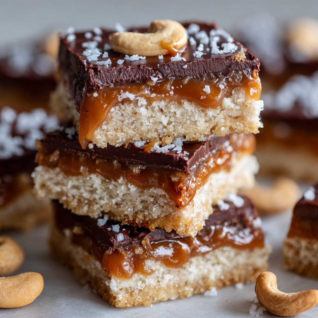 Salted Caramel Cashew Bars with Buttery Shortbread Salted Caramel Cashew Bars with Buttery Shortbread