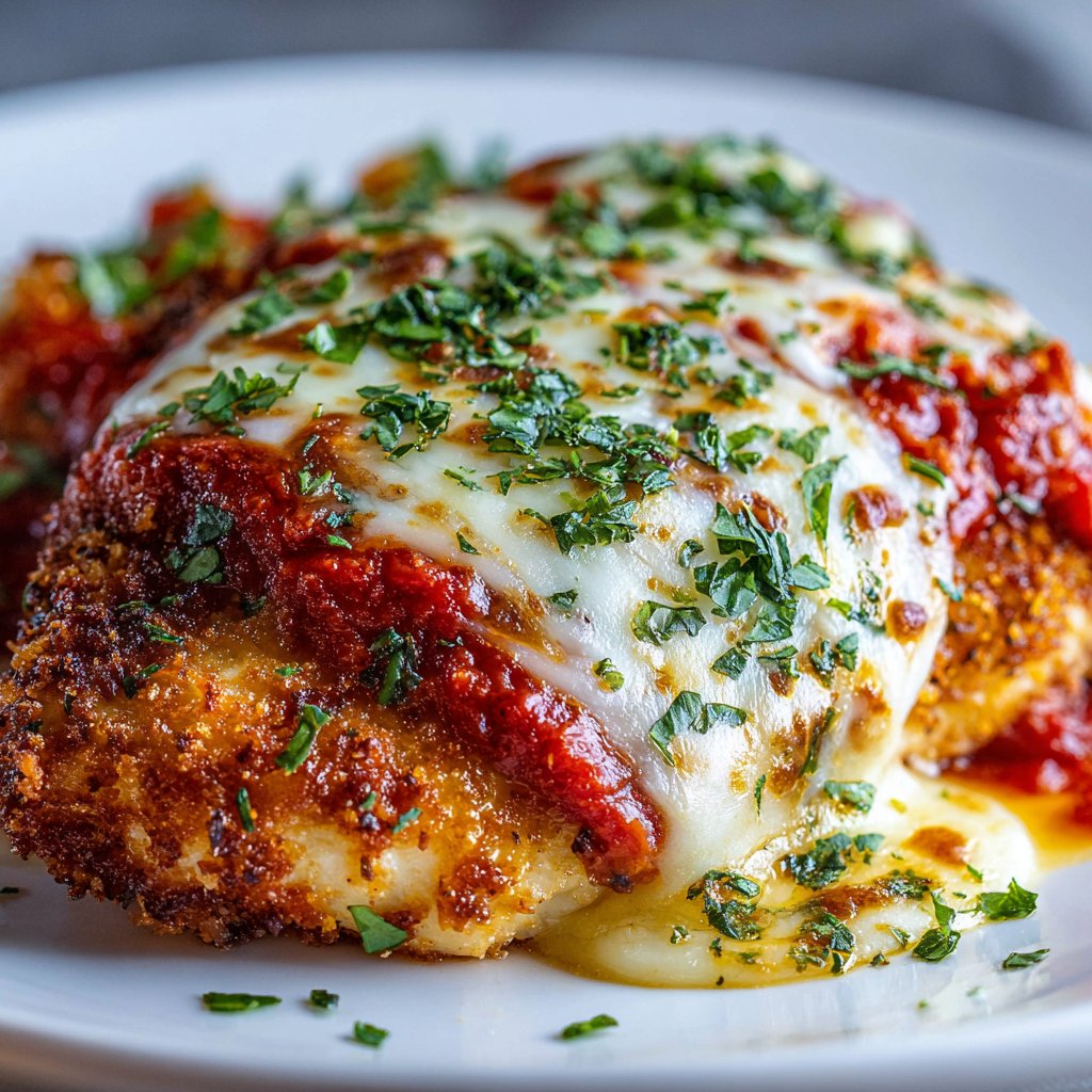 Chicken Parmesan Dinner with Crispy Mozzarella Topping Chicken Parmesan Dinner with Crispy Mozzarella Topping