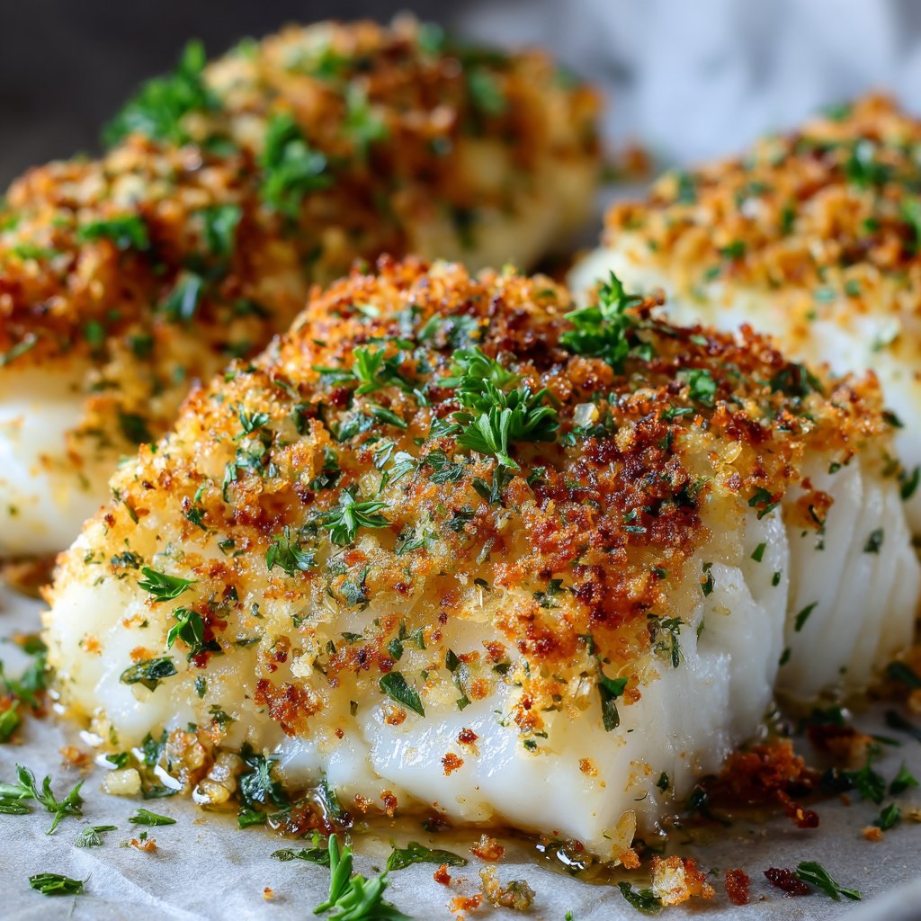 Oven-Baked Cod with Garlic Herb Crumbs Oven-Baked Cod with Garlic Herb Crumbs