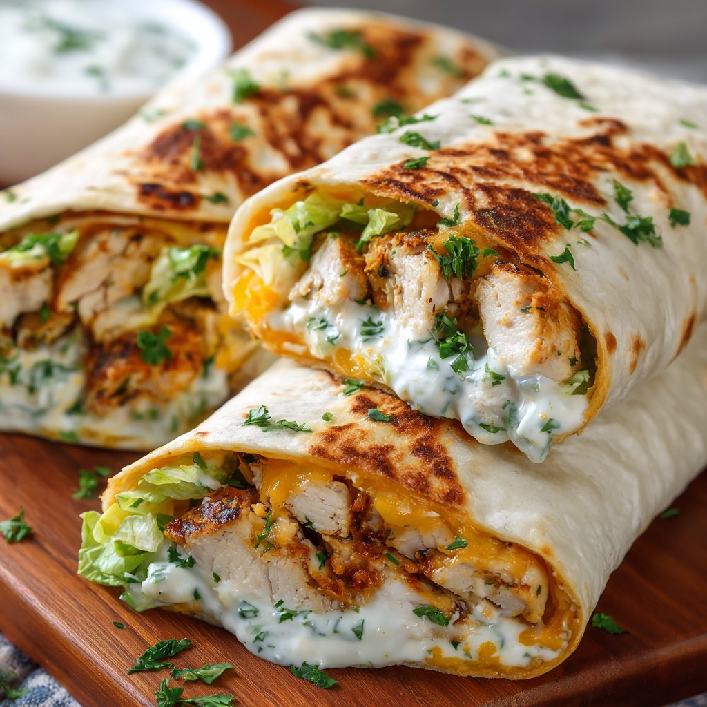 Cheesy Garlic Chicken Wraps with Ranch Sauce Cheesy Garlic Chicken Wraps with Ranch Sauce