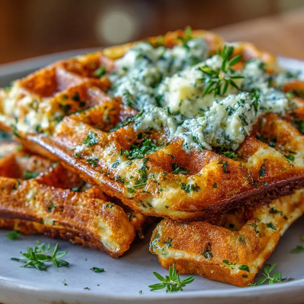 Cheesy Garlic Waffles with Savory Herb Butter Cheesy Garlic Waffles with Savory Herb Butter