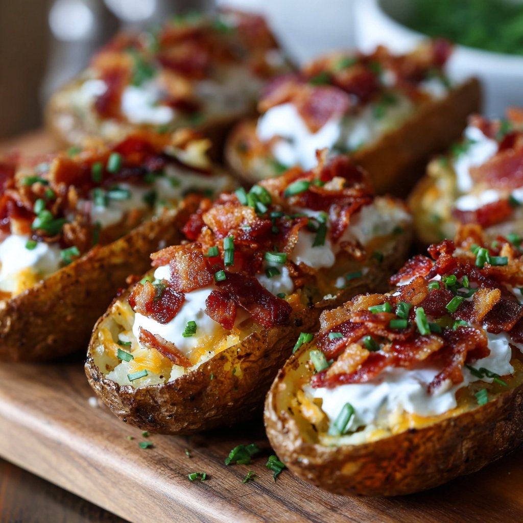 Loaded Potato Skins with Bacon and Sour Cream