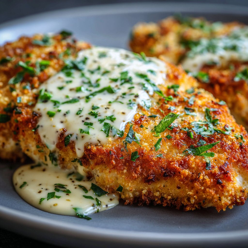 Parmesan Crusted Chicken with Garlic Sauce Parmesan Crusted Chicken with Garlic Sauce