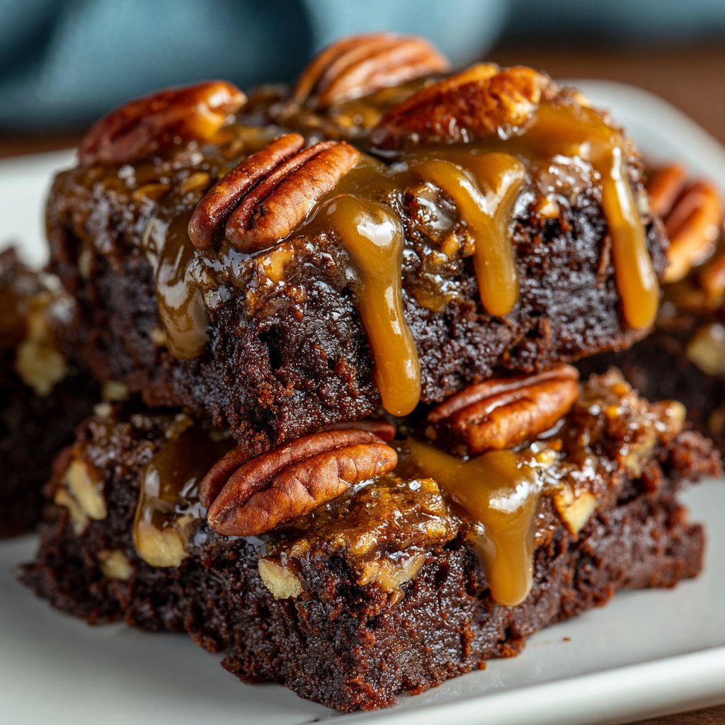 Easy Turtle Brownies with Caramel & Pecans