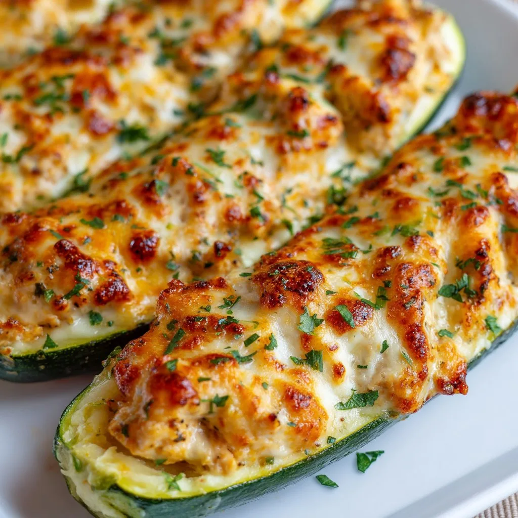Zucchini Boats Stuffed with Cheese & Chicken Zucchini Boats Stuffed with Cheese & Chicken