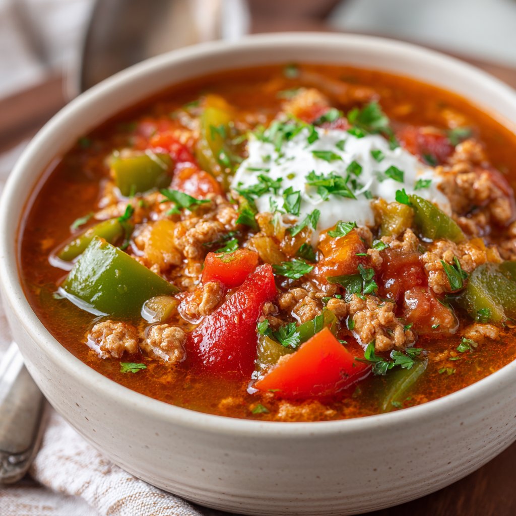 Stuffed Pepper Soup with Ground Turkey – Cozy & Healthy Stuffed Pepper Soup with Ground Turkey – Cozy & Healthy