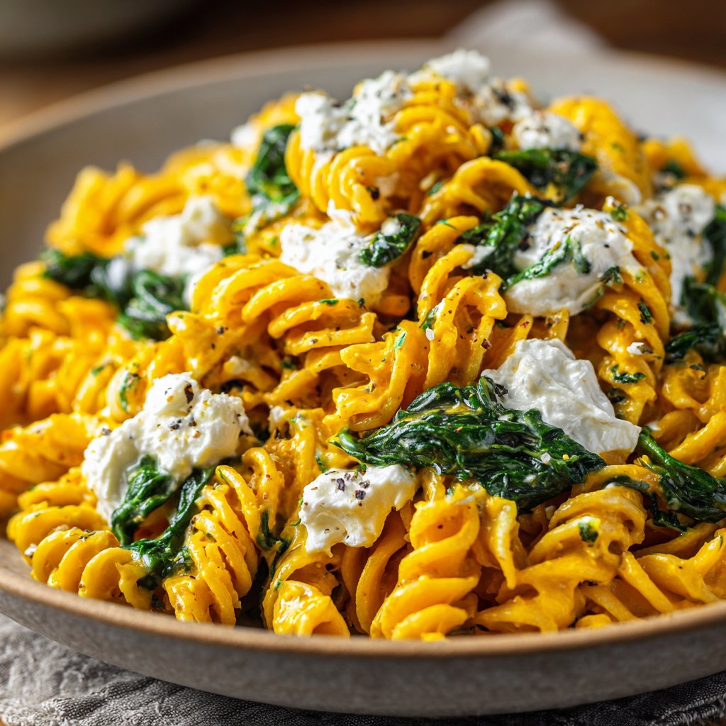 Warm Pumpkin Pasta with Spinach and Ricotta