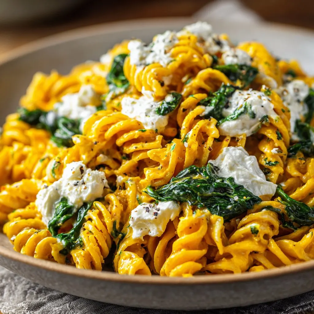Warm Pumpkin Pasta with Spinach and Ricotta