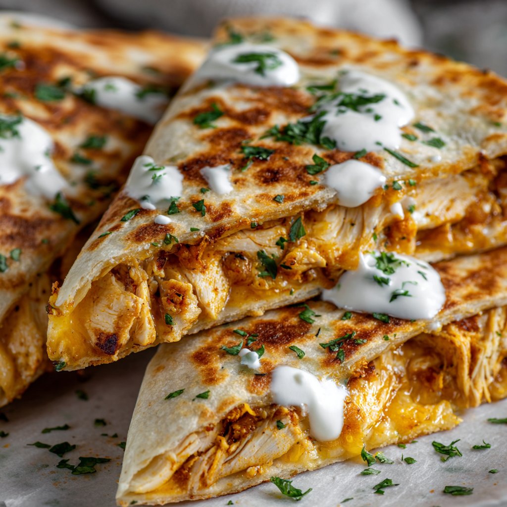 Spicy Chicken Quesadilla with Sour Cream