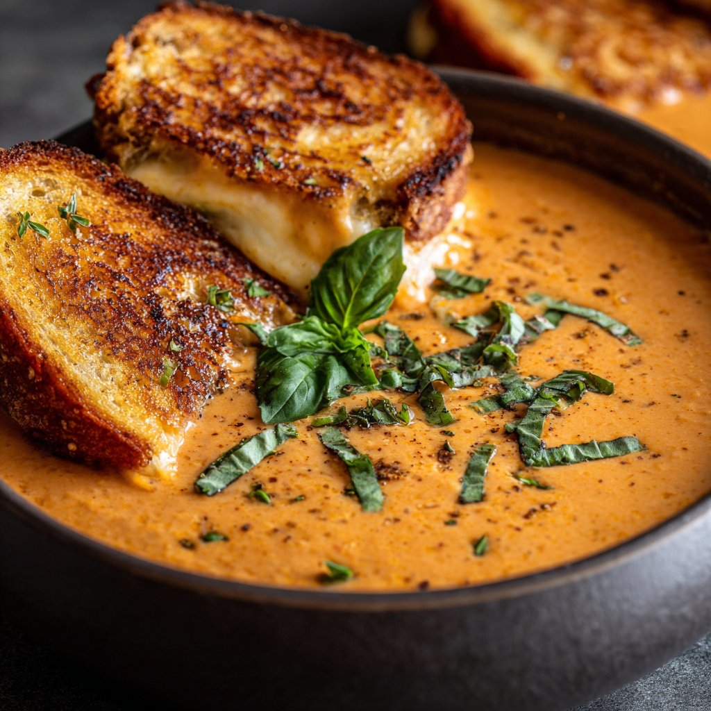 Creamy Tomato Basil Soup with Grilled Cheese Creamy Tomato Basil Soup with Grilled Cheese