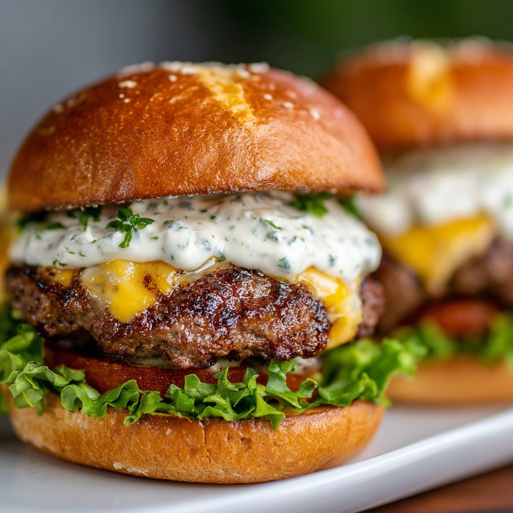 Cheesy Crack Burgers with Ranch Sauce
