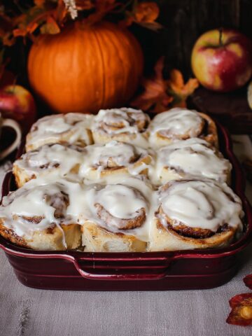 Apple Cider Fall Cinnamon Rolls with Browned Butter Icing