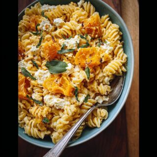 baked feta and butternut squash pasta with sage and garlic
