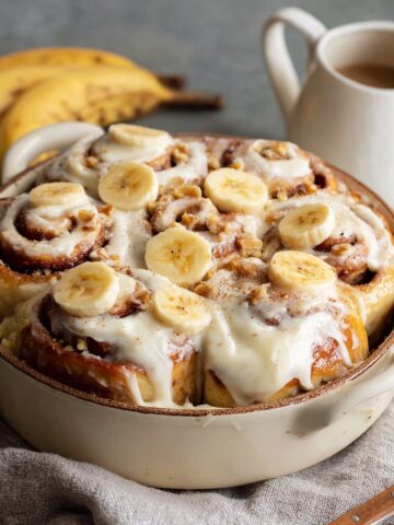 Banana Bread Cinnamon Rolls with Cream Cheese Frosting