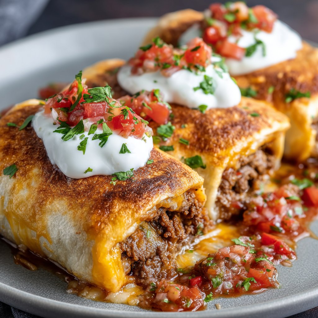 Cheesy Beef Chimichangas with Salsa