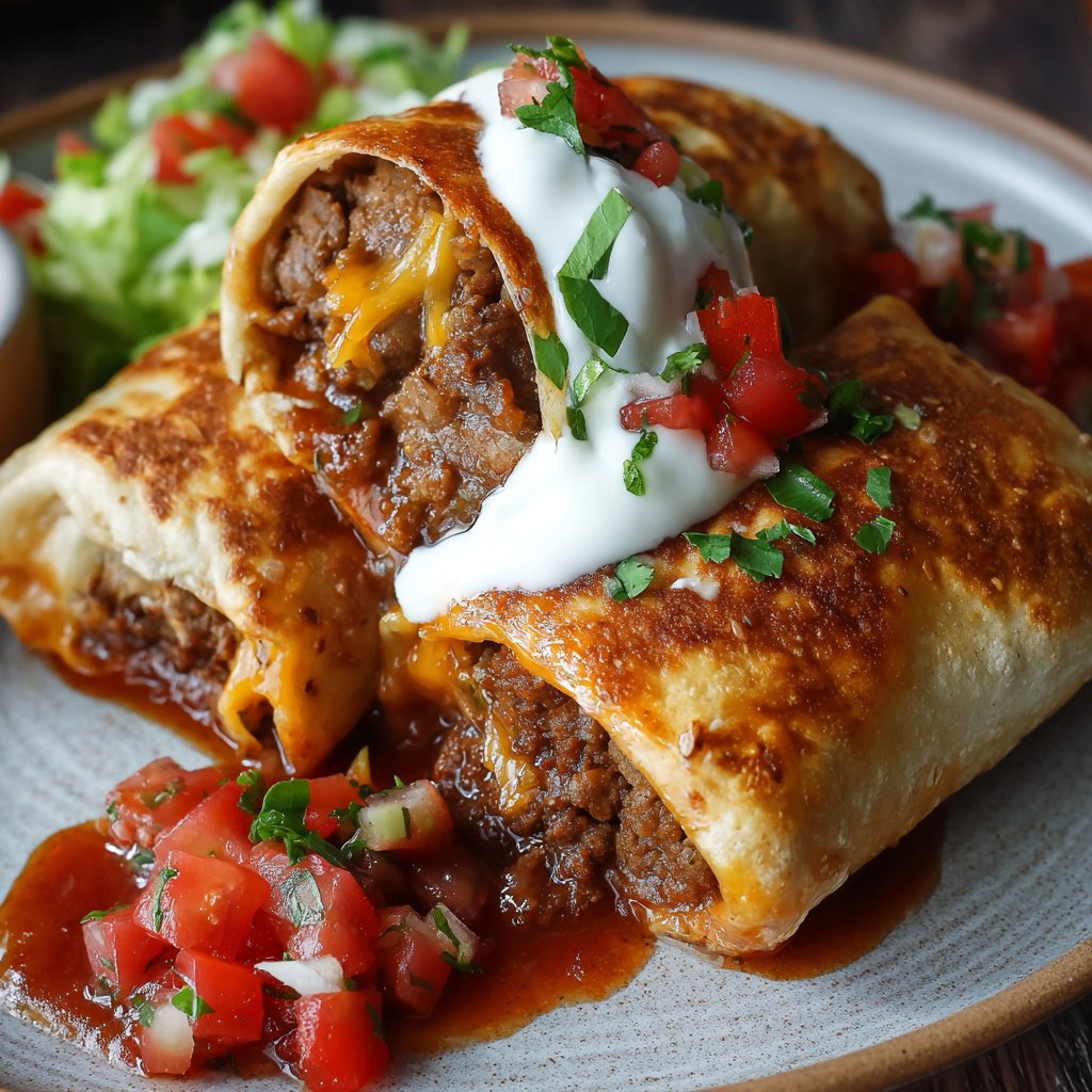 Cheesy Beef Chimichangas with Salsa Cheesy Beef Chimichangas with Salsa