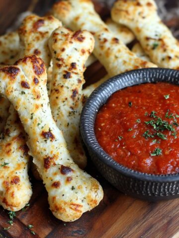 Cheesy Halloween Breadstick Bones with Marinara Blood for Dipping