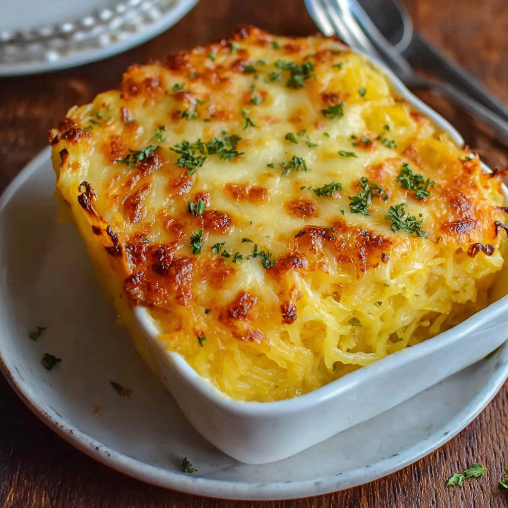 Cheesy Spaghetti Squash Au Gratin - Low Carb Dinner Idea Cheesy Spaghetti Squash Au Gratin - Low Carb Dinner Idea