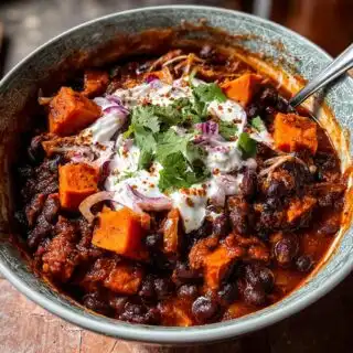 chipotle black bean and sweet potato chili with coriander yogurt