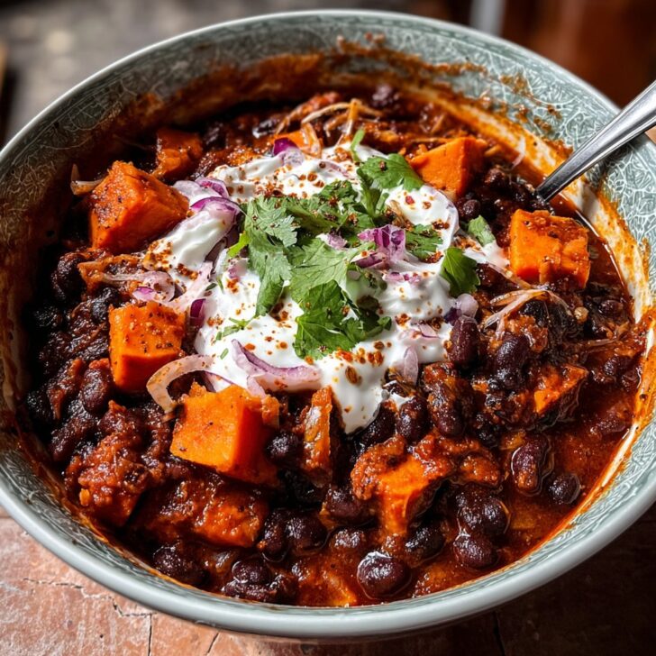 Chipotle Black Bean And Sweet Potato Chili with Coriander Yogurt