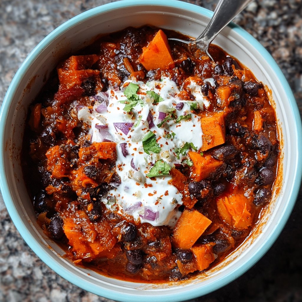 Chipotle Black Bean And Sweet Potato Chili with Coriander Yogurt Chipotle Black Bean And Sweet Potato Chili with Coriander Yogurt