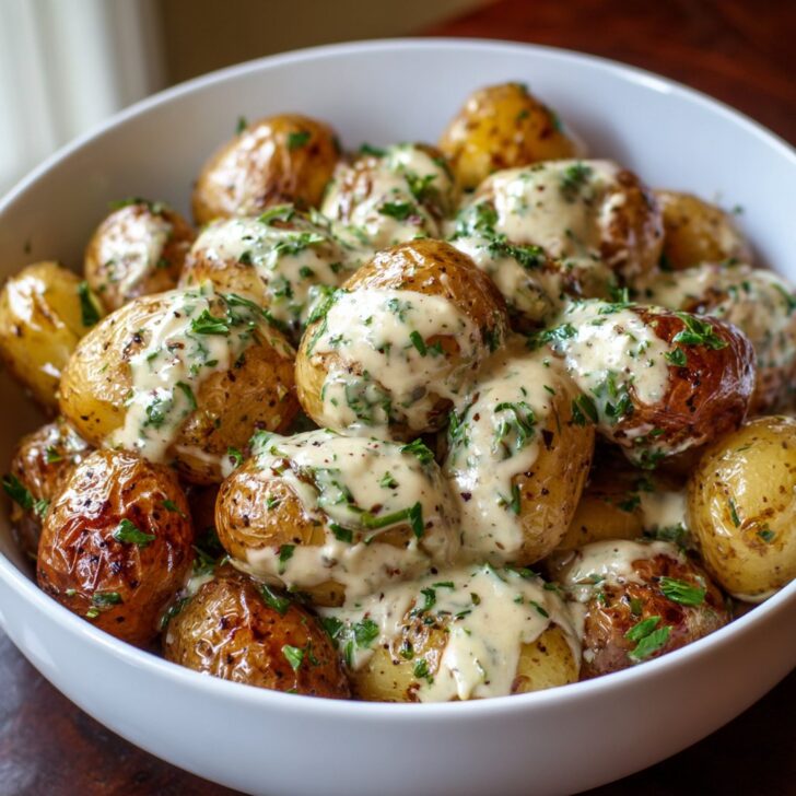 Creamy Garlic Sauce Baby Potatoes