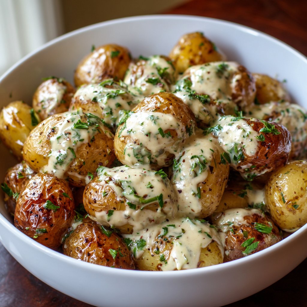 Creamy Garlic Sauce Baby Potatoes