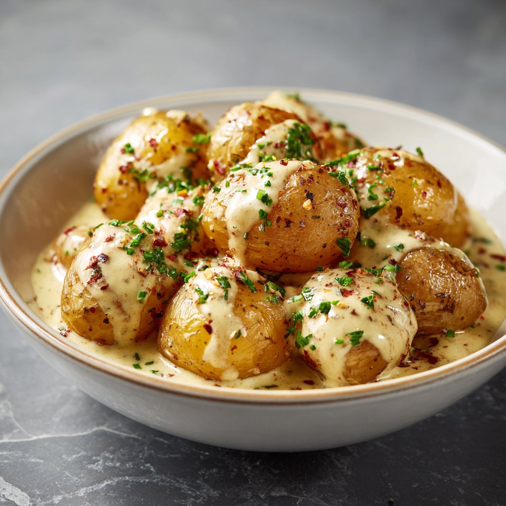 Creamy Garlic Sauce Baby Potatoes Creamy Garlic Sauce Baby Potatoes
