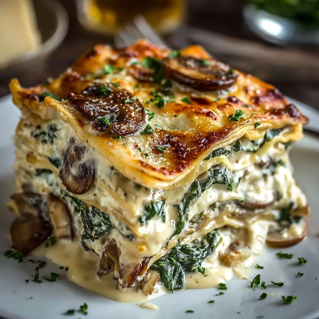 Easy Creamy Spinach Mushroom Lasagna