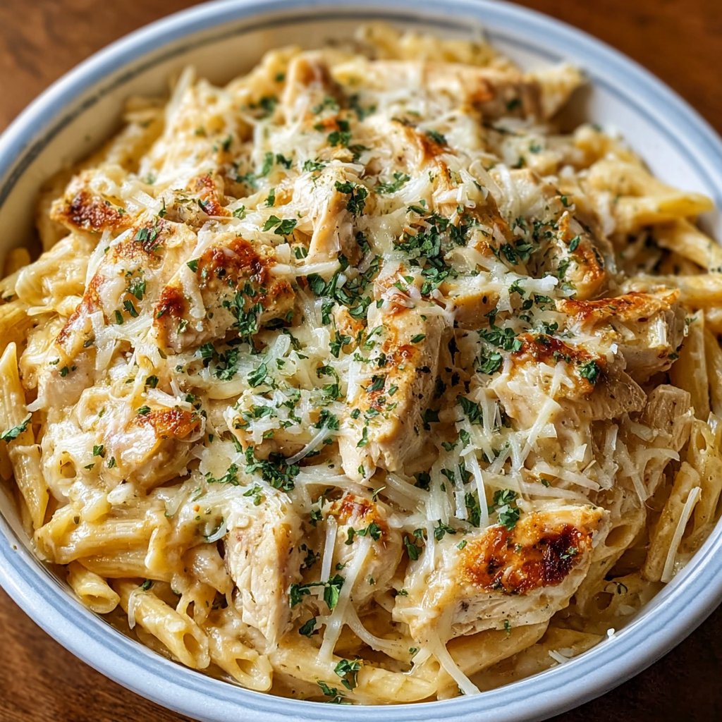 Easy Crockpot Garlic Parmesan Chicken Pasta