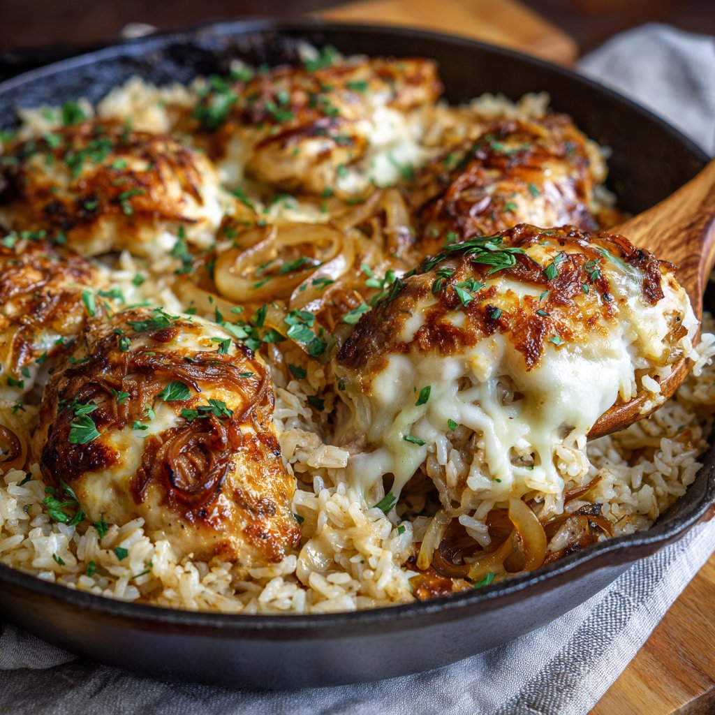 French Onion Chicken Rice Bake