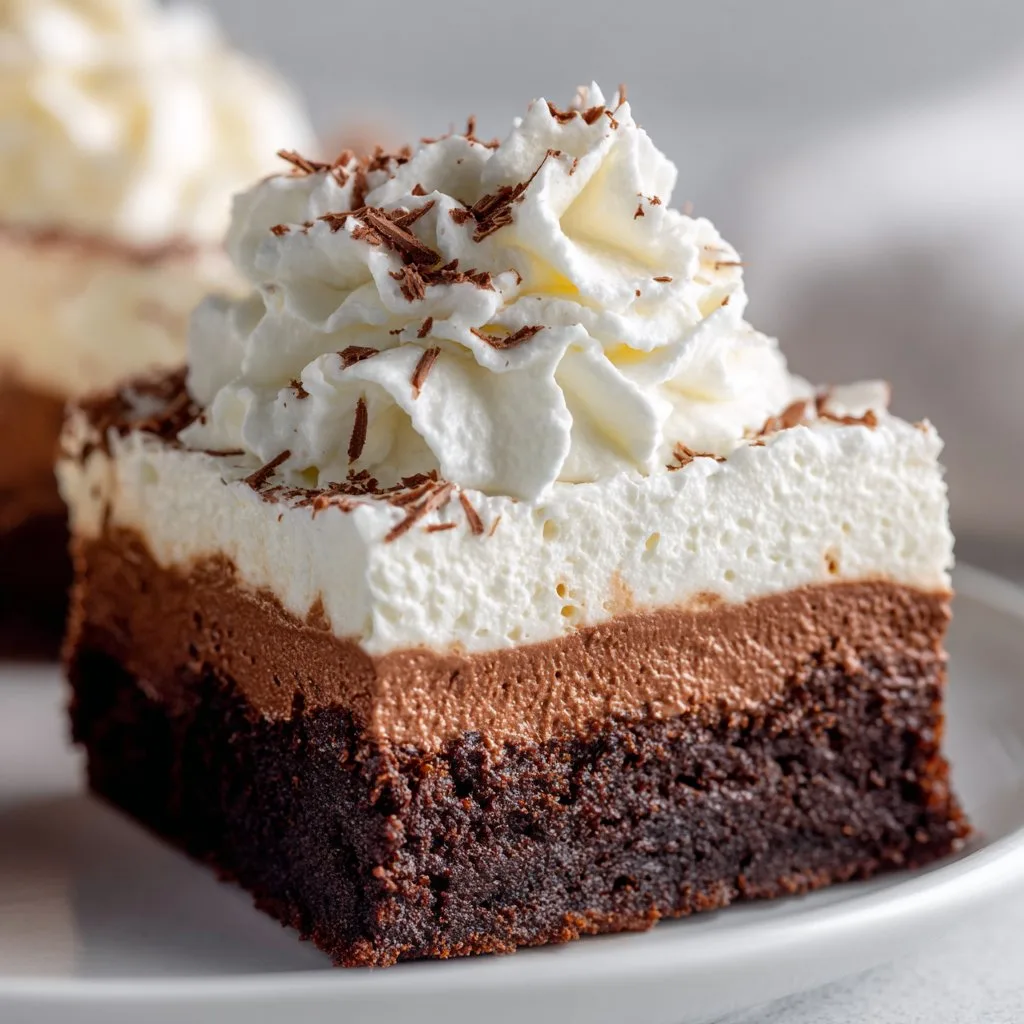 French Silk Pie Brownies with Whipped Cream