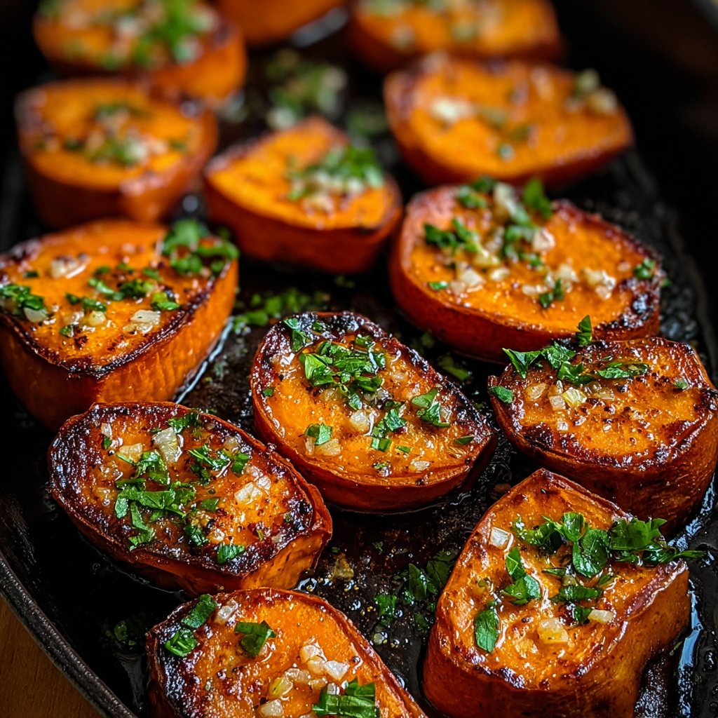 Garlic Butter Roasted Sweet Potatoes