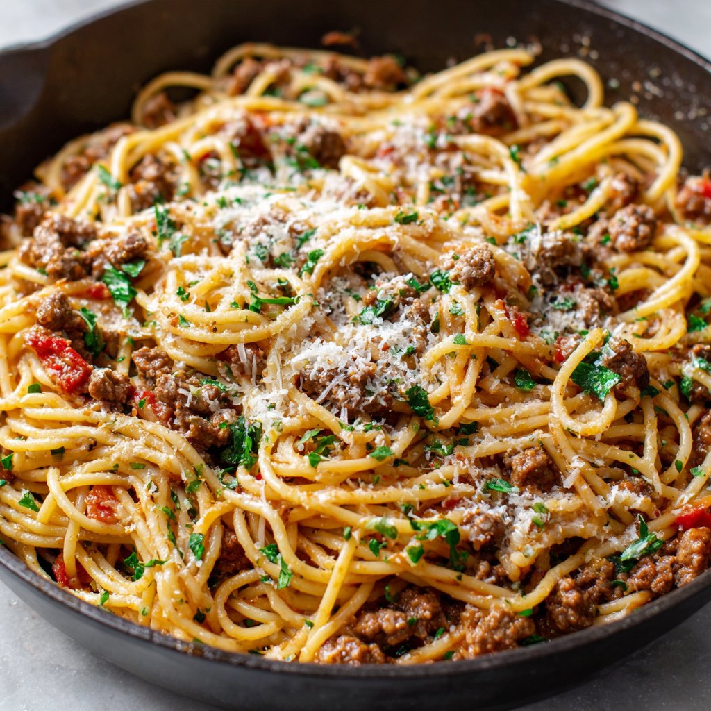 Italian Spaghetti and Ground Beef Skillet