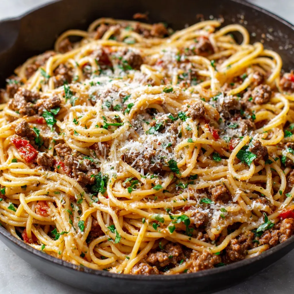 Italian Spaghetti and Ground Beef Skillet