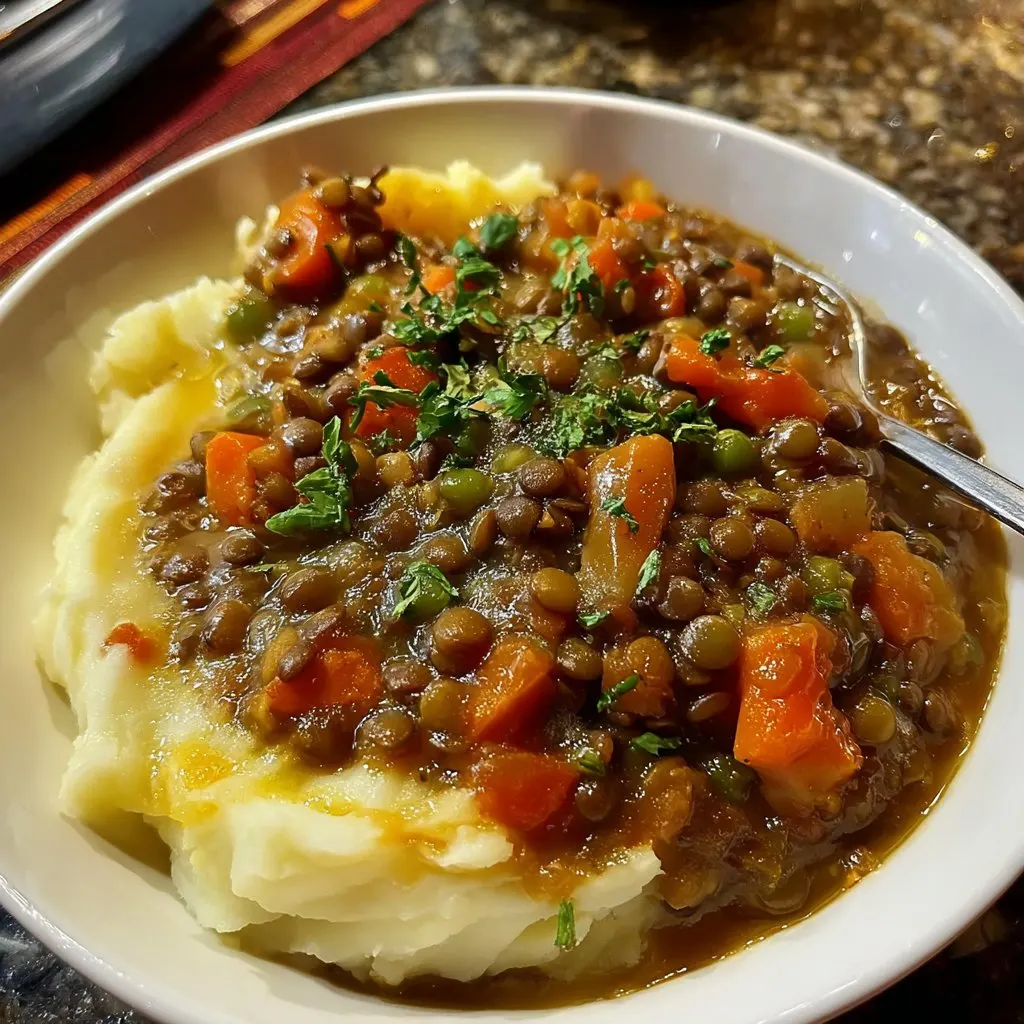 Lentil Stew Over Mashed Potatoes Lentil Stew Over Mashed Potatoes