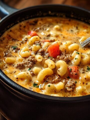 One-Pot Macaroni Cheeseburger Soup